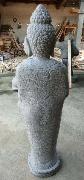 Product image 5 of the product “Standing Buddha with floral carving, Abudaya position. 40 x 31 x 154cm. Natural stone (river stone), stonemasonry ”